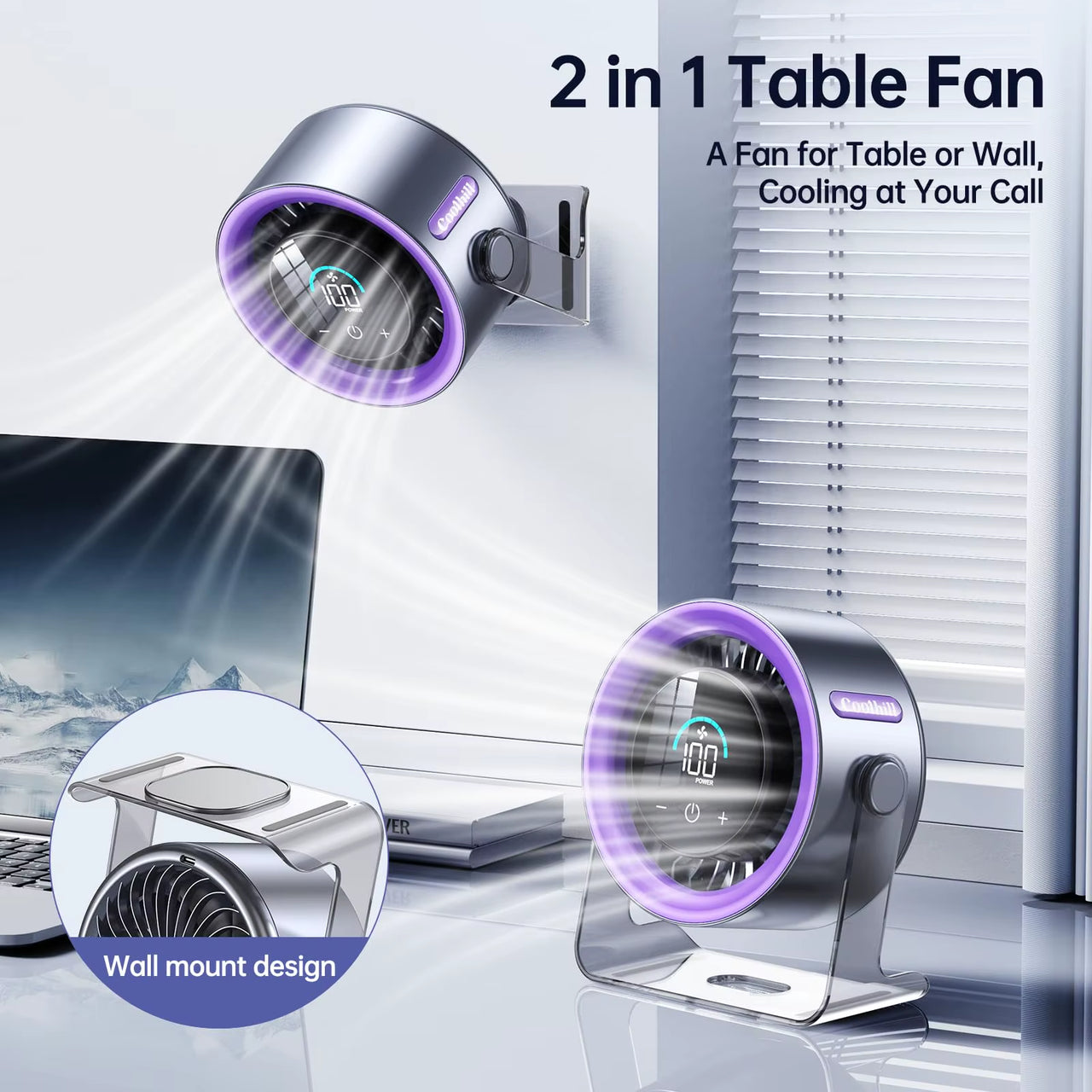 Hot Sale USB Desktop Fan 5000Mah Rechargeable Feature Touch Control Ultra Quiet Adjustable for Office Home Outdoor Plastic Car